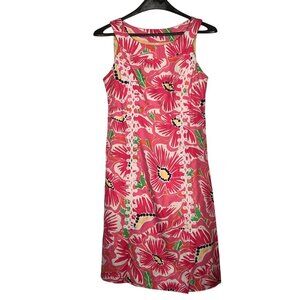 Lilly Pulitzer Pink Silk Lily Flowers Midi Dress Size 2 Semi Formal VTG Office